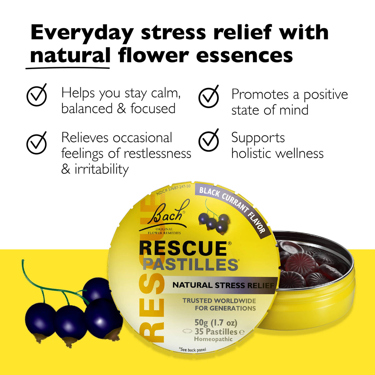 Rescue Pastilles Natural Stress Relief Lozenges 50g: Lemon